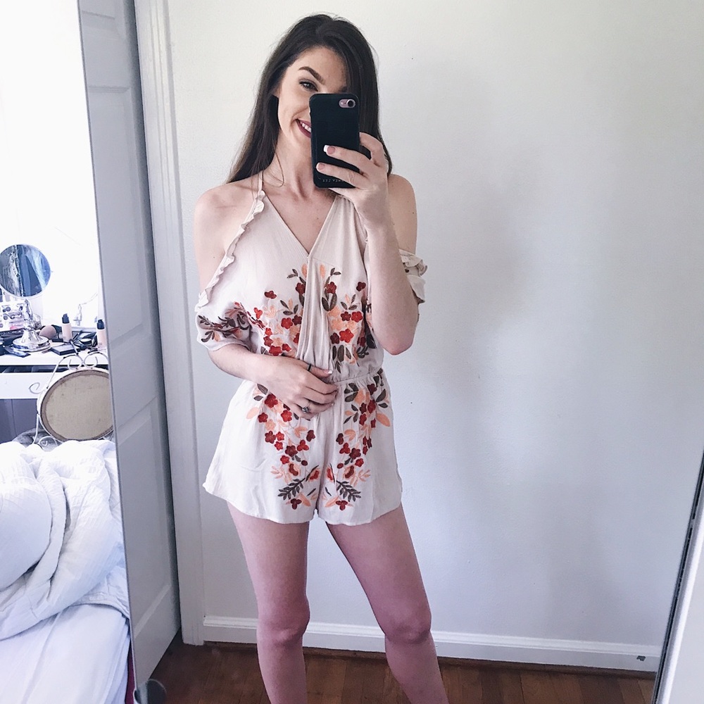 Beige‎ and red floral romper